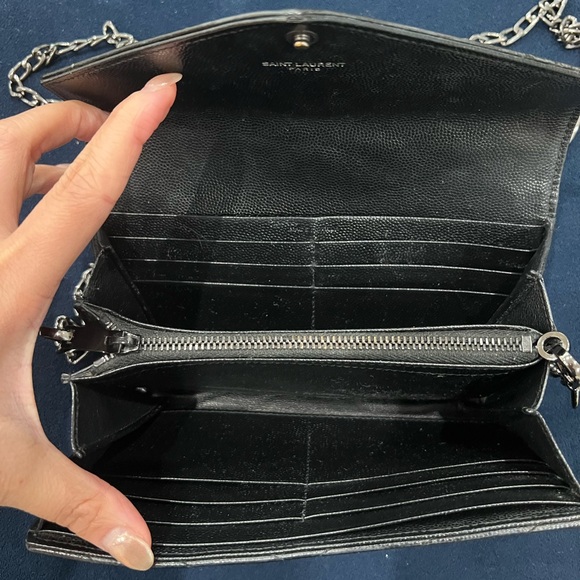 Authentic YSL Cassandre all black envelope flap wallet on chain - Picture 7 of 11
